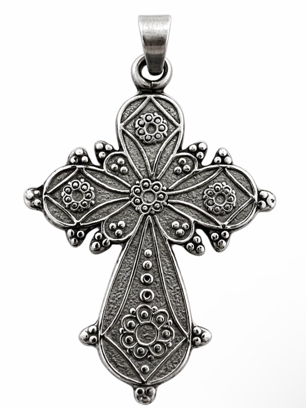 Sterling Silver 925 Mexico Florentine Scrolled Cross Pendant